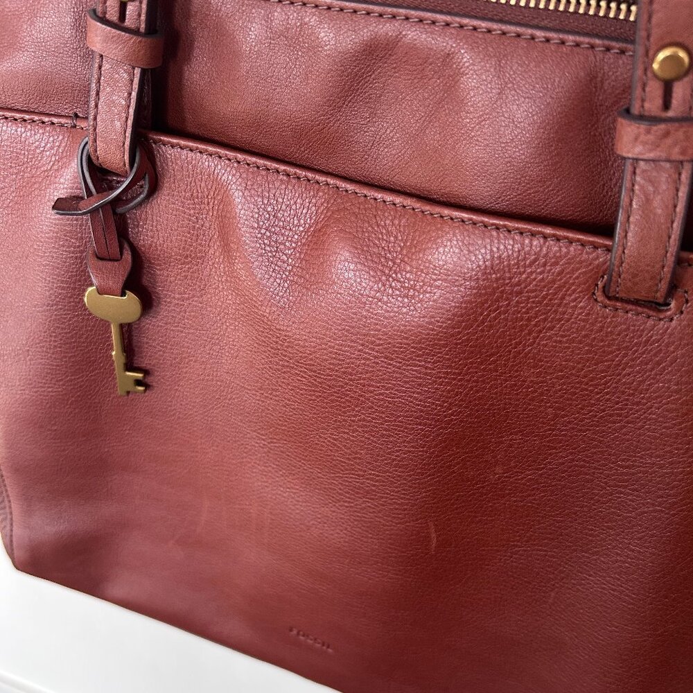 Fossil Leather Tote Bag Shoulder Bag Camel Brown - Picture 15 of 15